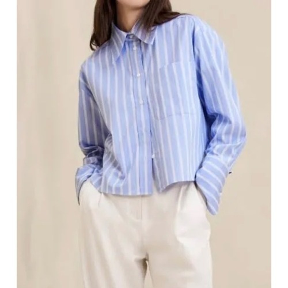 Banana Republic Striped Cropped Shirt Blue XS New With Tags